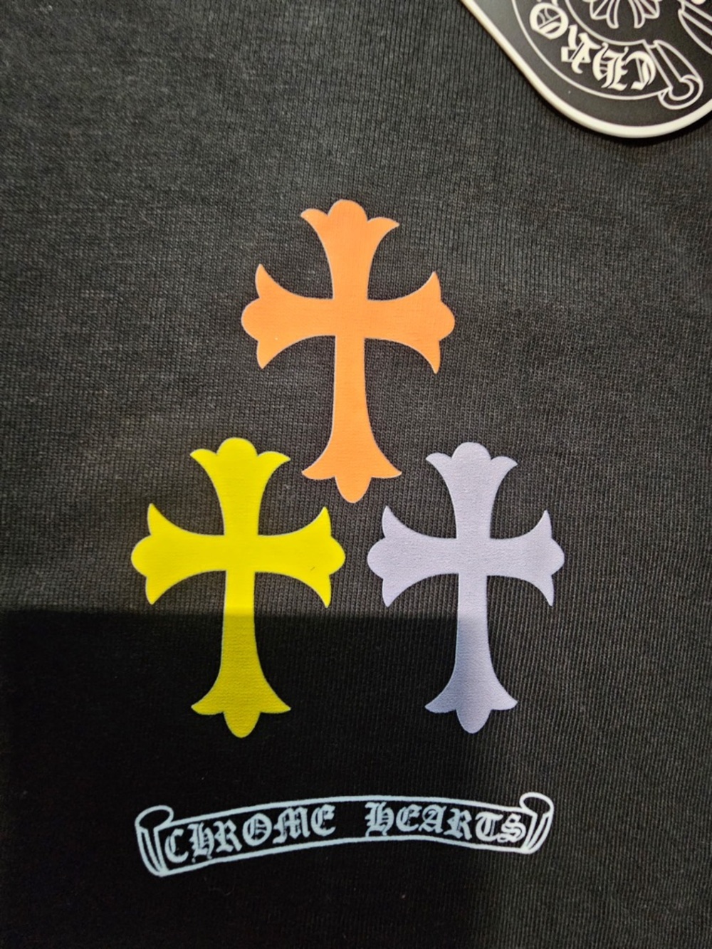 Chrome Hearts Black Short-Sleeve Tee with Orange, Yellow & Purple Crosses - Picture 3 of 5